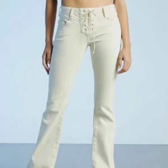 Pacsun Tie Up Flare Cream Jeans, Sz 24P - Picture 1 of 11